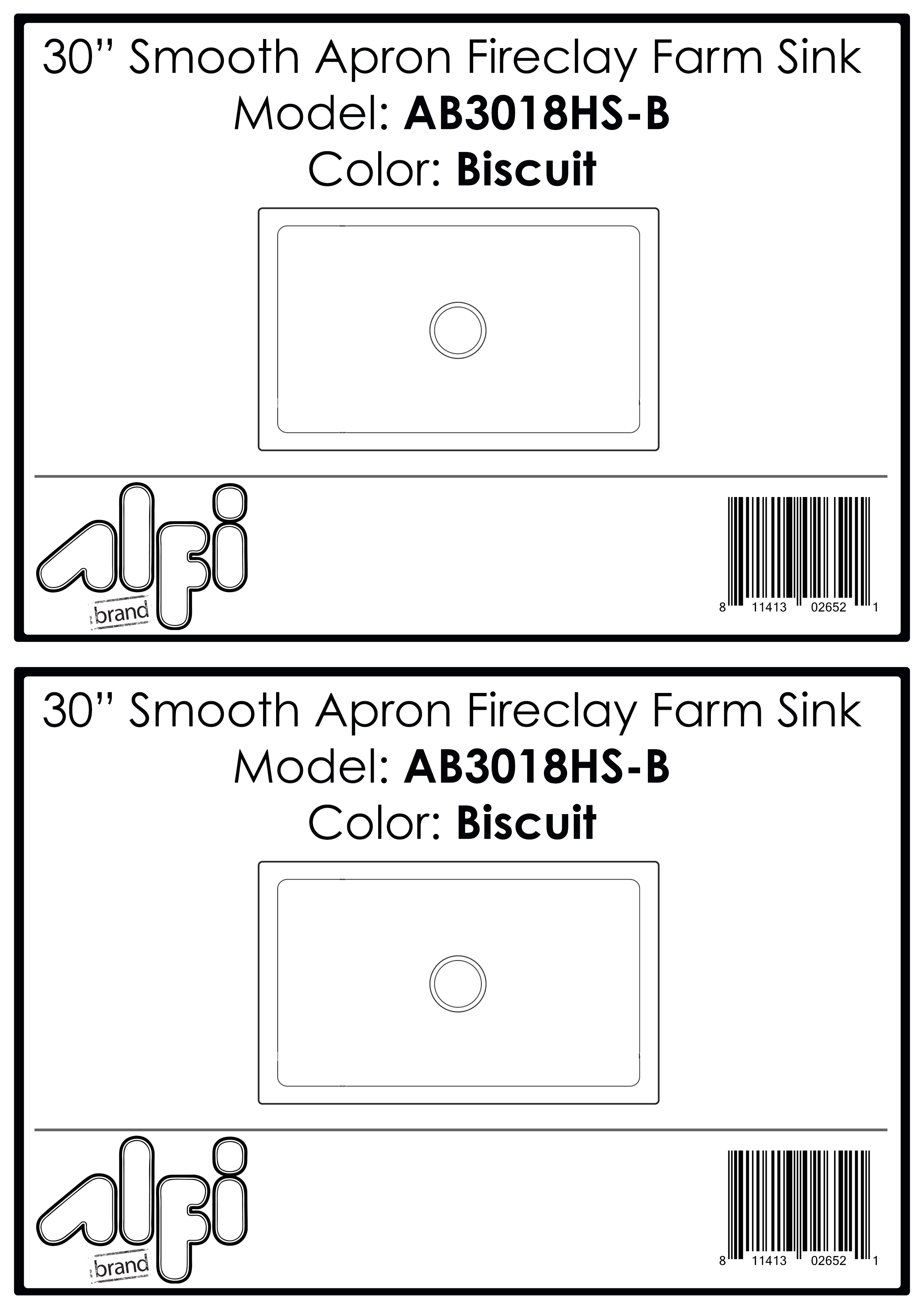 ALFI Brand - 30 inch Biscuit Reversible Smooth / Fluted Single Bowl Fireclay Farm Sink | AB3018HS-B