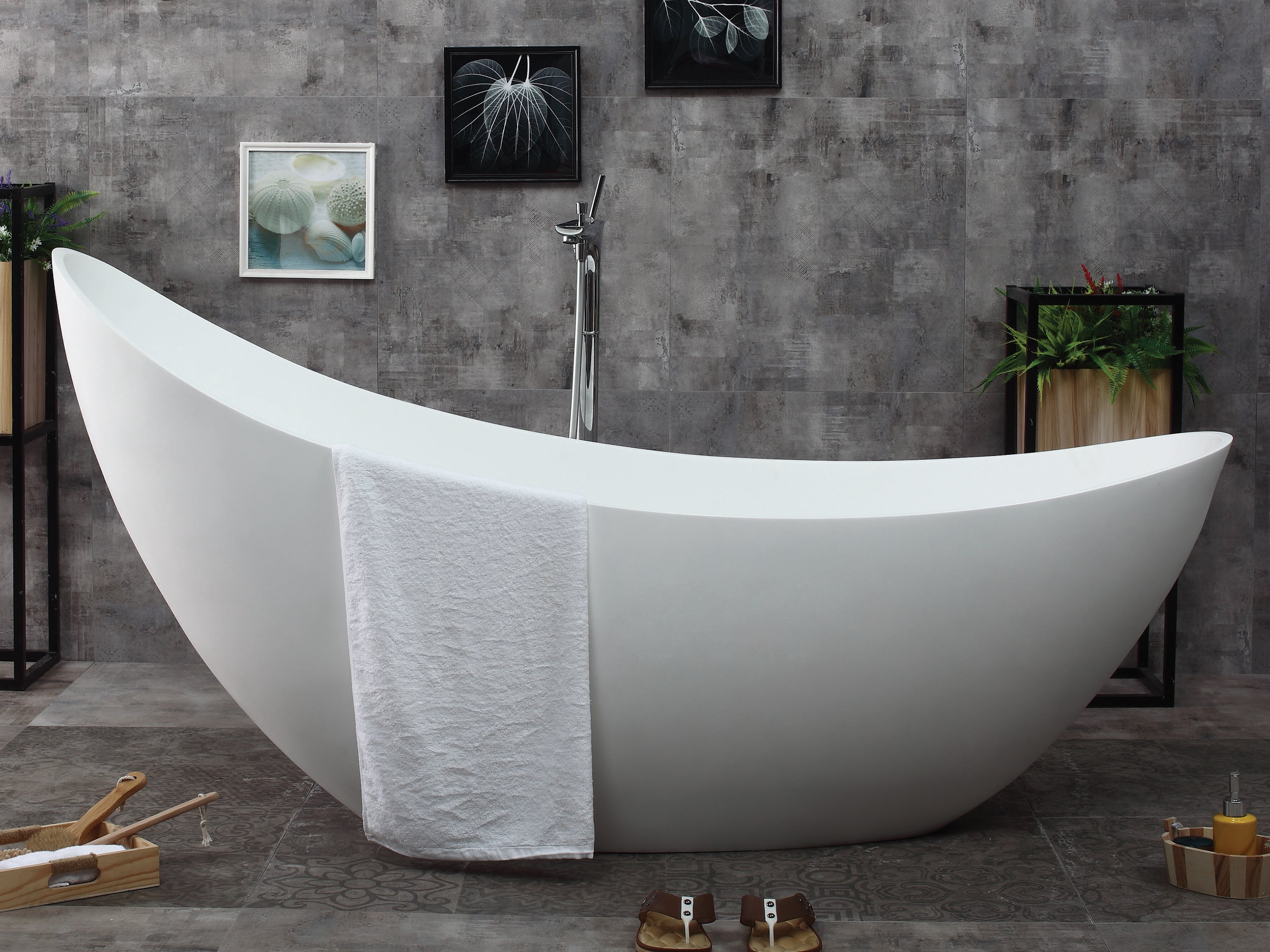 ALFI Brand - 73" White Solid Surface Smooth Resin Soaking Slipper Bathtub | AB9951
