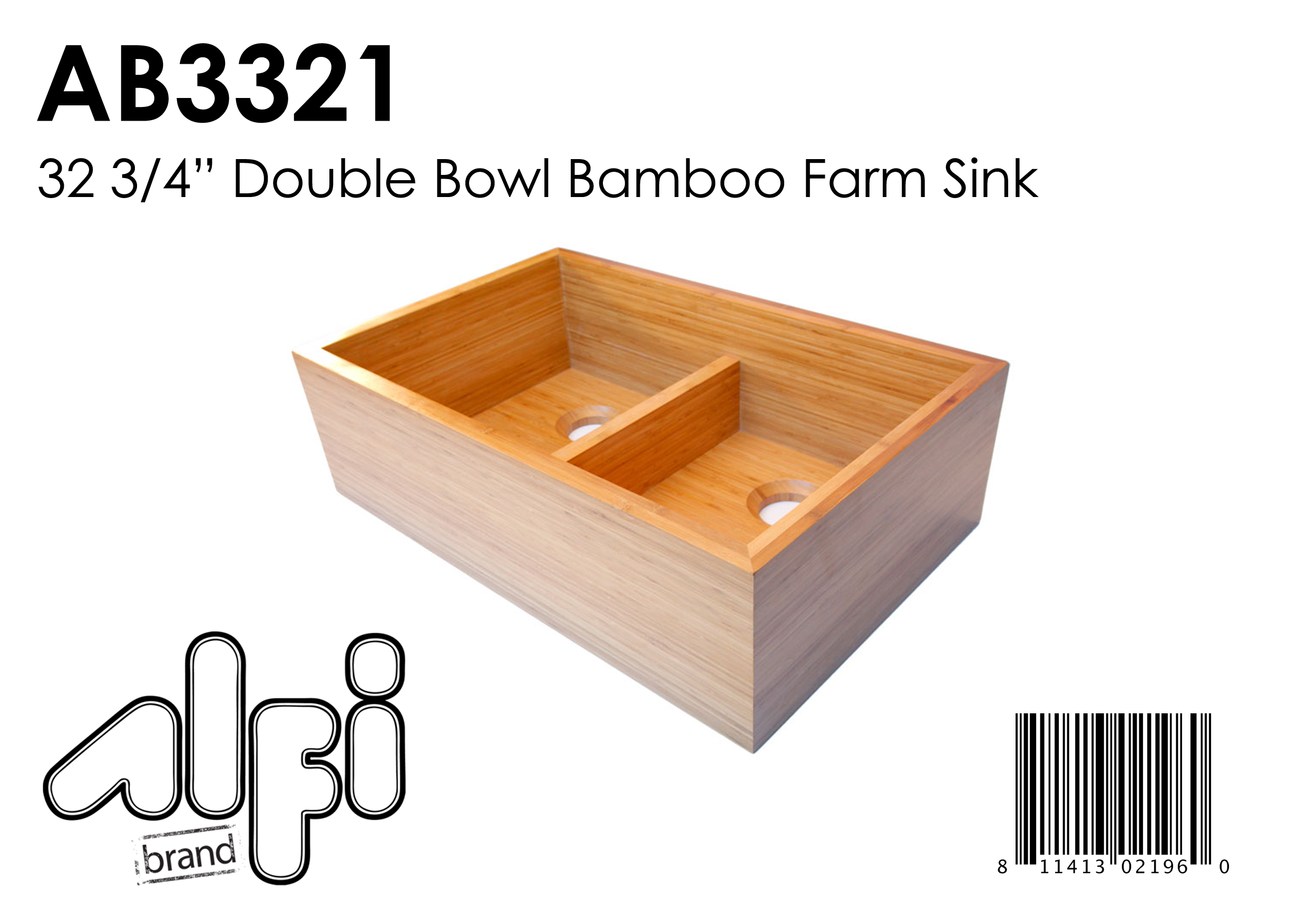 ALFI Brand - 33" Double Bowl Bamboo Kitchen Farm Sink | AB3321