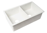 ALFI brand - White 32" x 19" Double Bowl Fireclay Undermount / Drop In Fireclay Kitchen Sink - ABF3219DUD-W