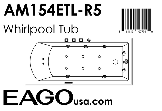 EAGO - 5 ft Acrylic White Rectangular Whirlpool Bathtub w Fixtures | AM154ETL-R5