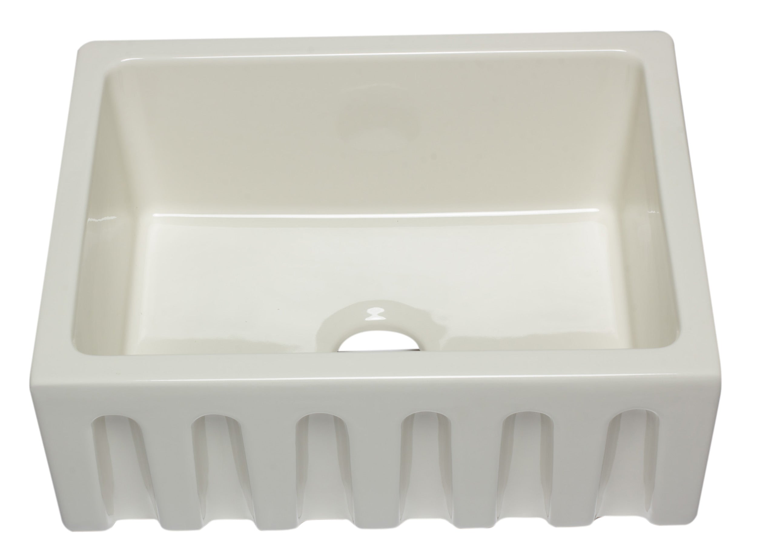 ALFI Brand - 24 inch Biscuit Reversible Smooth / Fluted Single Bowl Fireclay Farm Sink | AB2418HS-B