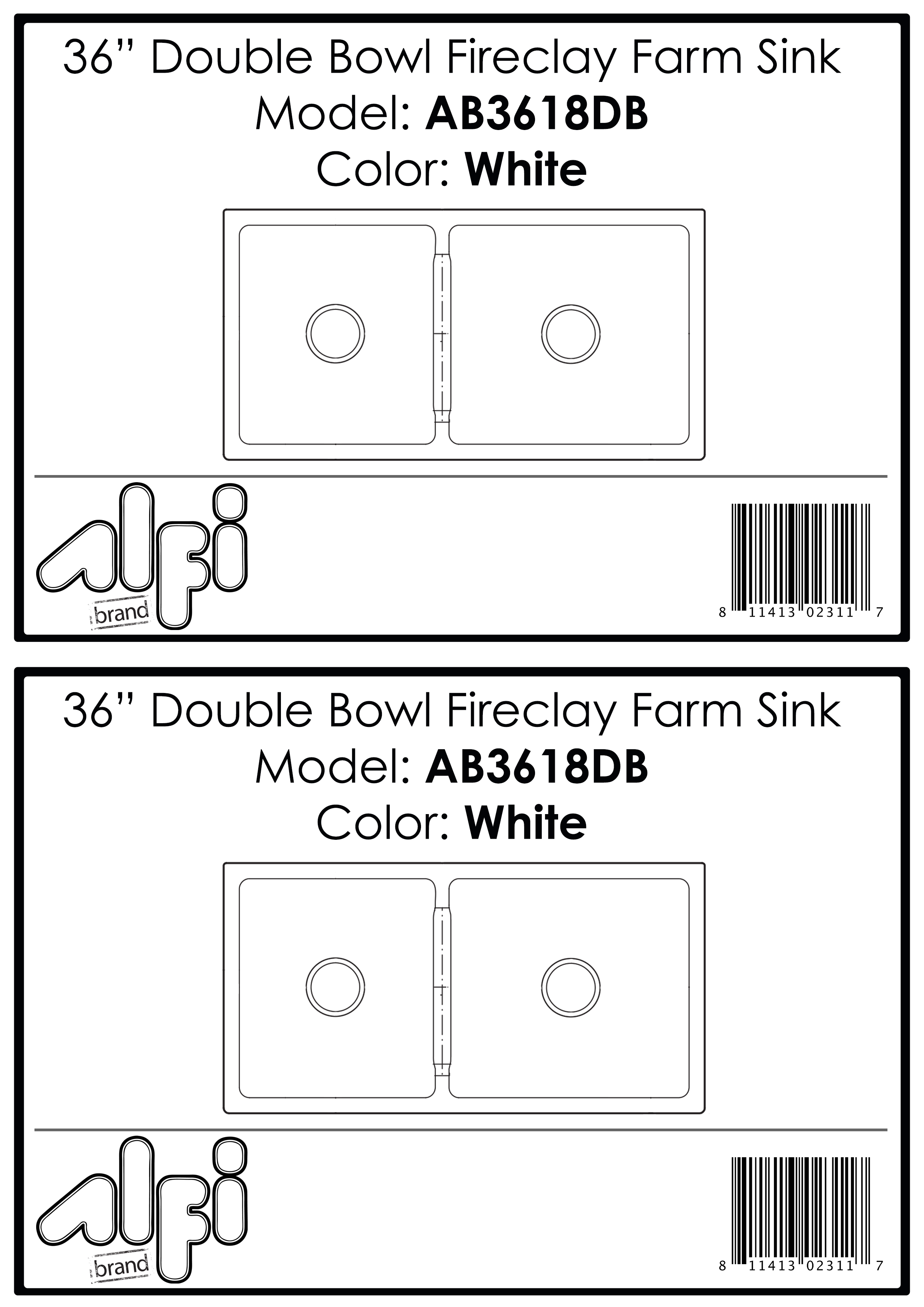 ALFI Brand - 36" White Smooth Apron Thick Wall Fireclay Double Bowl Farm Sink | AB3618DB-W