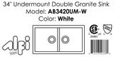 ALFI Brand - White 34" Undermount Double Bowl Granite Composite Kitchen Sink | AB3420UM-W