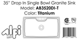 ALFI Brand - Titanium 35" Drop-In Single Bowl Granite Composite Kitchen Sink | AB3520DI-T