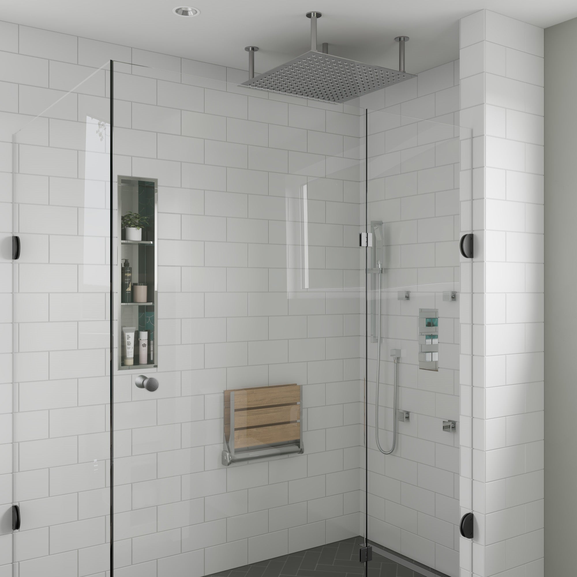 ALFI Brand - 8 x 36 Polished Stainless Steel Vertical Triple Shelf Bath Shower Niche | ABN0836-PSS