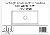 ALFI Brand - 36" White Thin Wall Single Bowl Smooth Apron Fireclay Kitchen Farm Sink | ABF3618-W