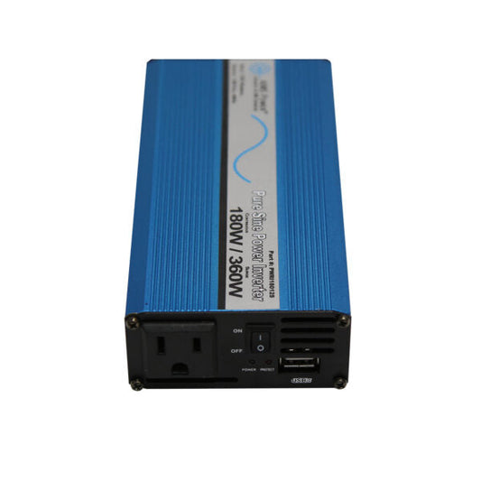 Aims Power - 180 Watt Pure Sine Power Inverter w/ USB Port - 12 VDC 120 VAC 60Hz - PWRI18012S