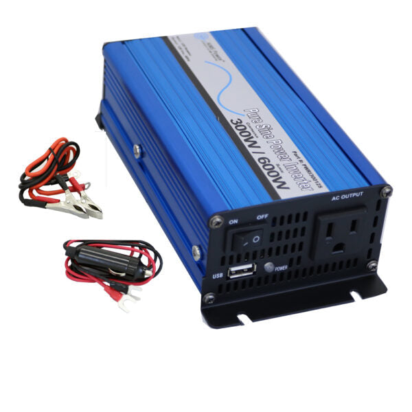 Aims Power - 300 Watt Pure Sine Power Inverter w/ USB Port - 12 VDC 120 VAC 60Hz - PWRI30012S