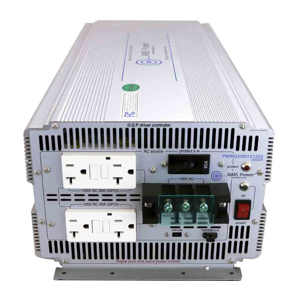 Aims Power - 5000 Watt Pure Sine Inverter - 24 VDC 120 VAC 50/60Hz - PWRIG500024120S