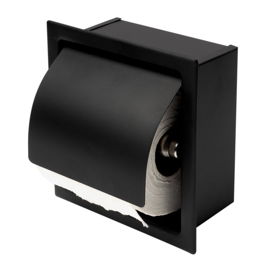 ALFI Brand - Black Matte Stainless Steel Recessed Toilet Paper Holder with Cover | ABTPC77-BLA
