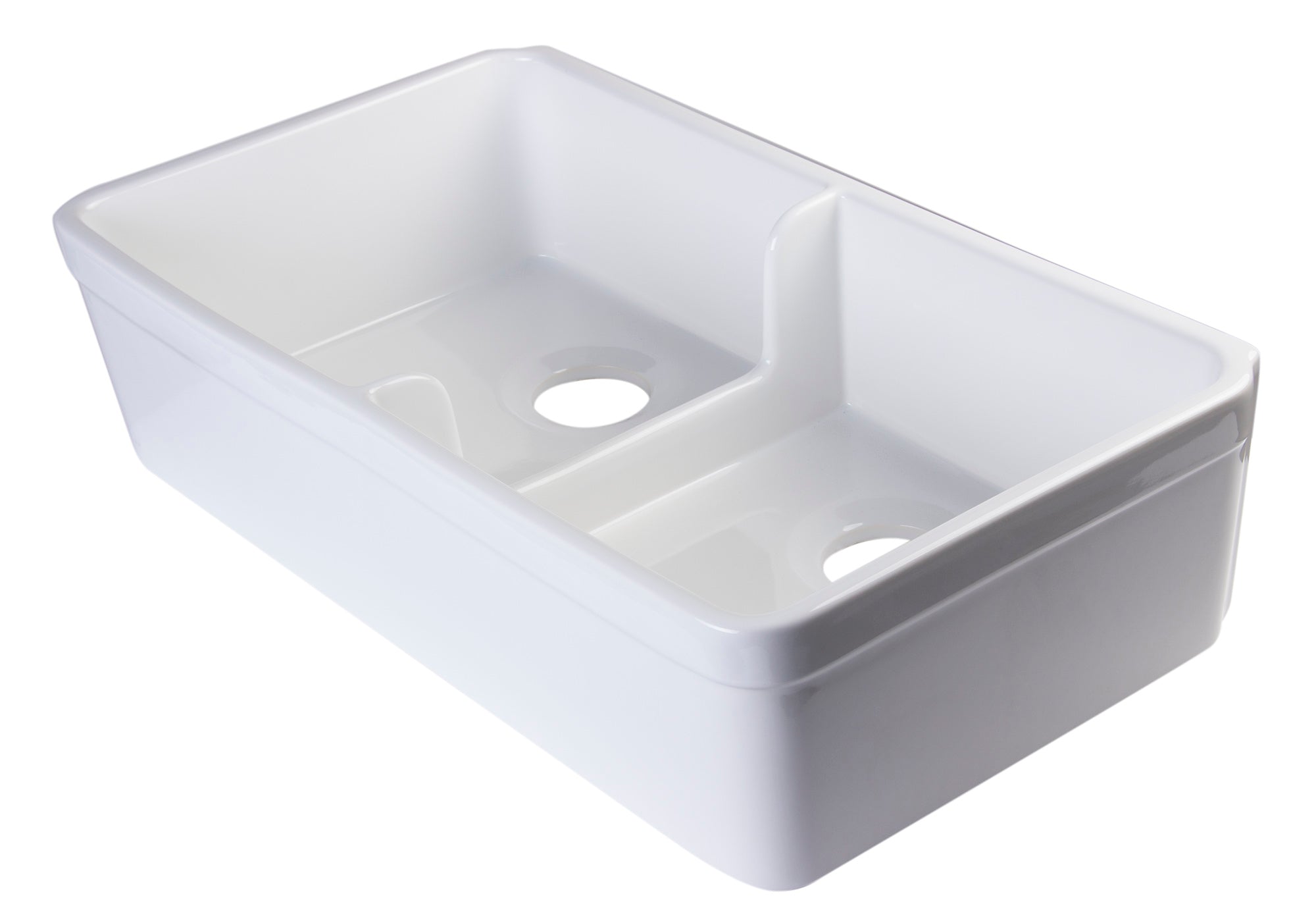 ALFI Brand - White 32" Short Wall Double Bowl  Lip Apron Fireclay Farmhouse Kitchen Sink | AB5123-W