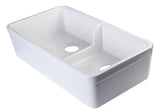 ALFI Brand - White 32" Short Wall Double Bowl  Lip Apron Fireclay Farmhouse Kitchen Sink | AB5123-W