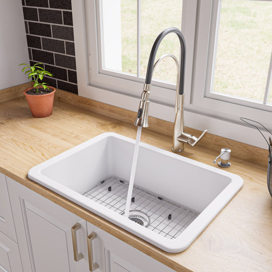 ALFI Brand - White 27" x 18" Fireclay Undermount / Drop In Firelcay Kitchen Sink | ABF2718UD-W