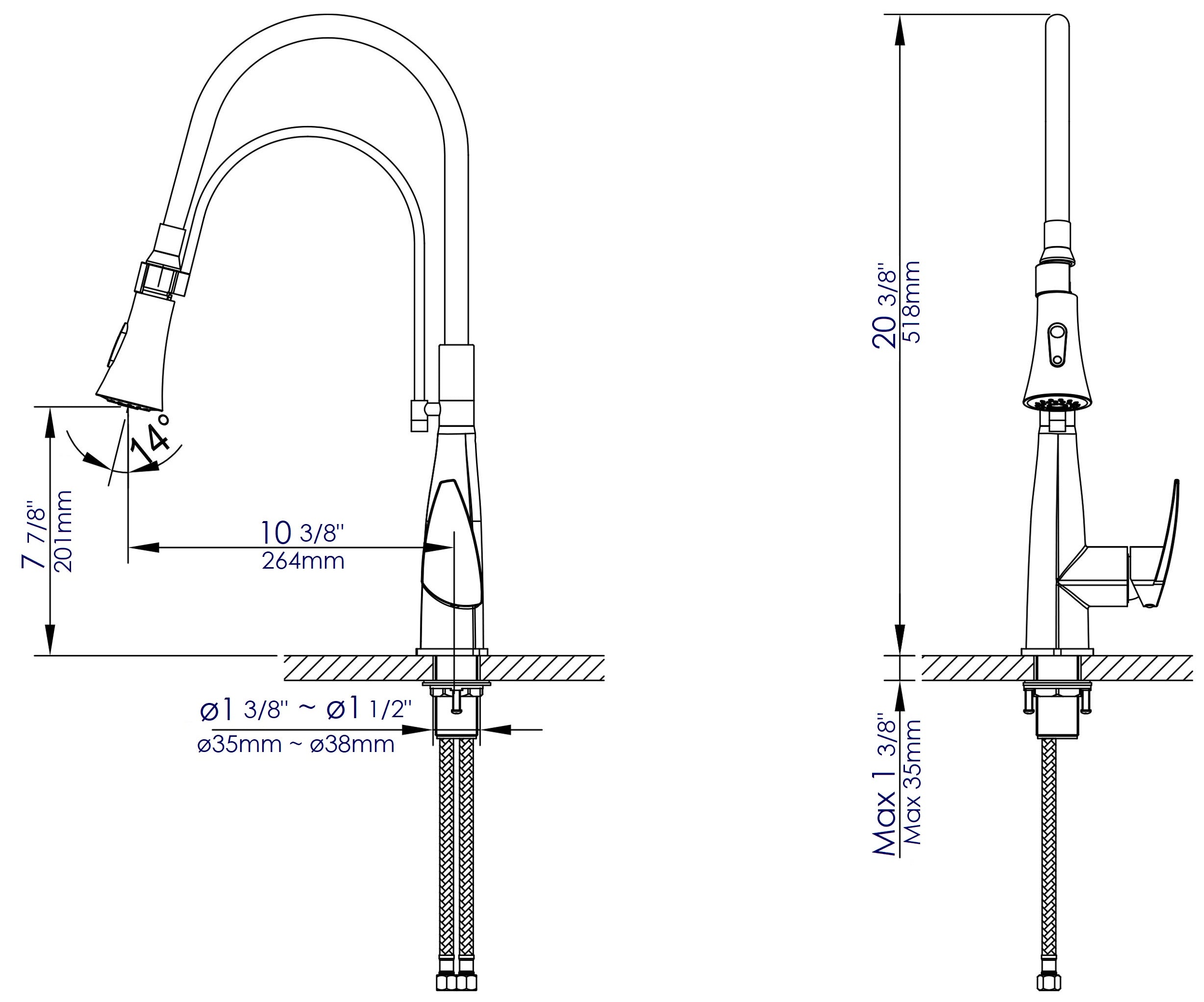 ALFI Brand - Brushed Nickel Kitchen Faucet with Black Rubber Stem | ABKF3001-BN