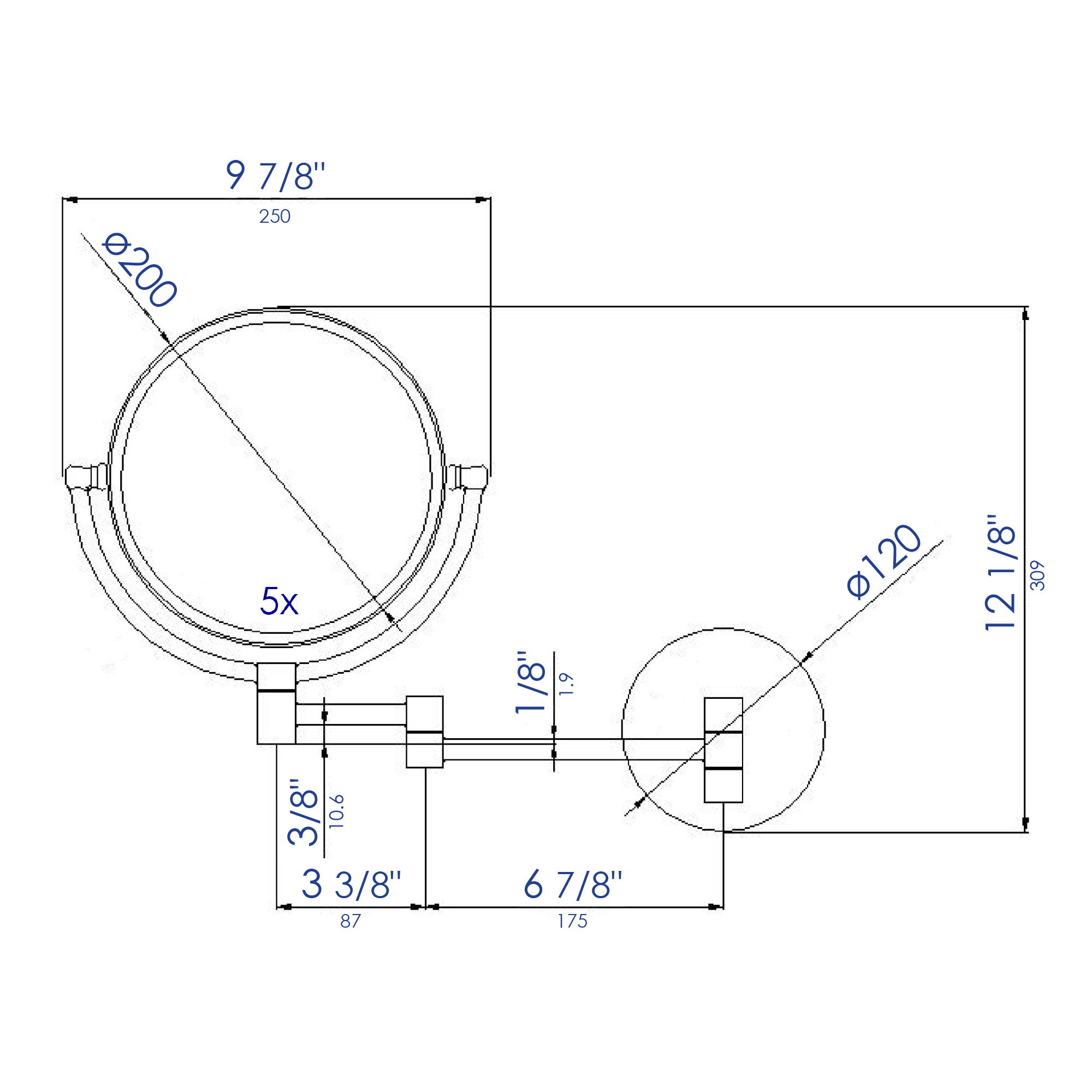 ALFI Brand - 8" Round Wall Mounted 5x Magnify Cosmetic Mirror | ABM8WR-BN