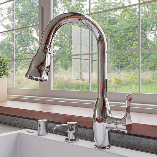 ALFI Brand - Polished Chrome Traditional Gooseneck Pull Down Kitchen Faucet | ABKF3783-PC