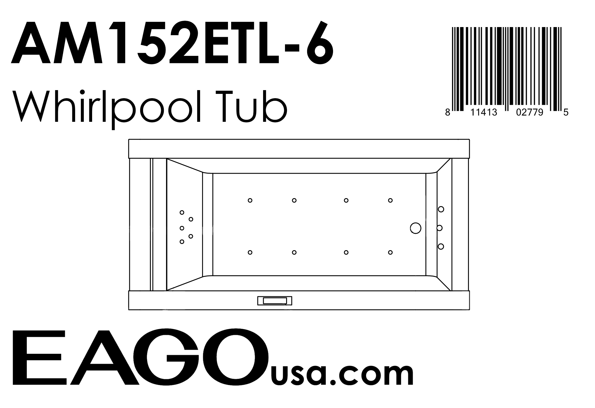 EAGO - 6 ft Clear Rectangular Acrylic Whirlpool Bathtub | AM152ETL-6