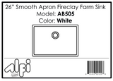 ALFI Brand - White 26" Contemporary Smooth Apron Fireclay Farmhouse Kitchen Sink | AB505-W