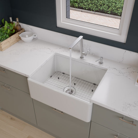 ALFI Brand - White 26" Contemporary Smooth Apron Fireclay Farmhouse Kitchen Sink | AB505-W