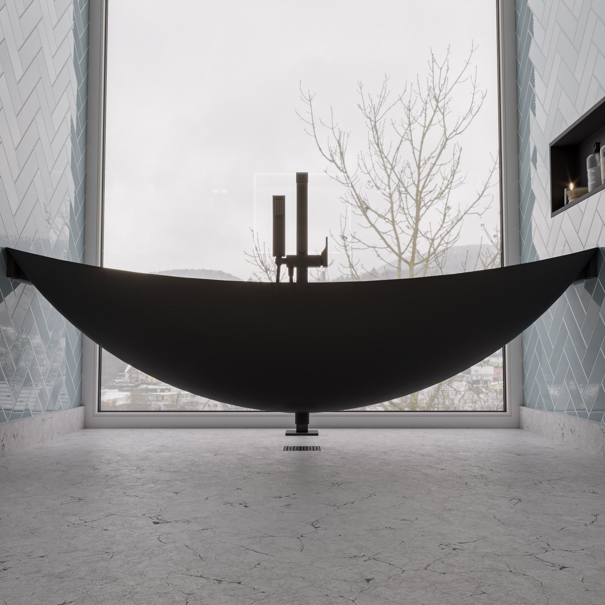 ALFI Brand - Black Matte 79" Acrylic Suspended Wall Mounted Hammock Bathtub | HammockTub1-BM