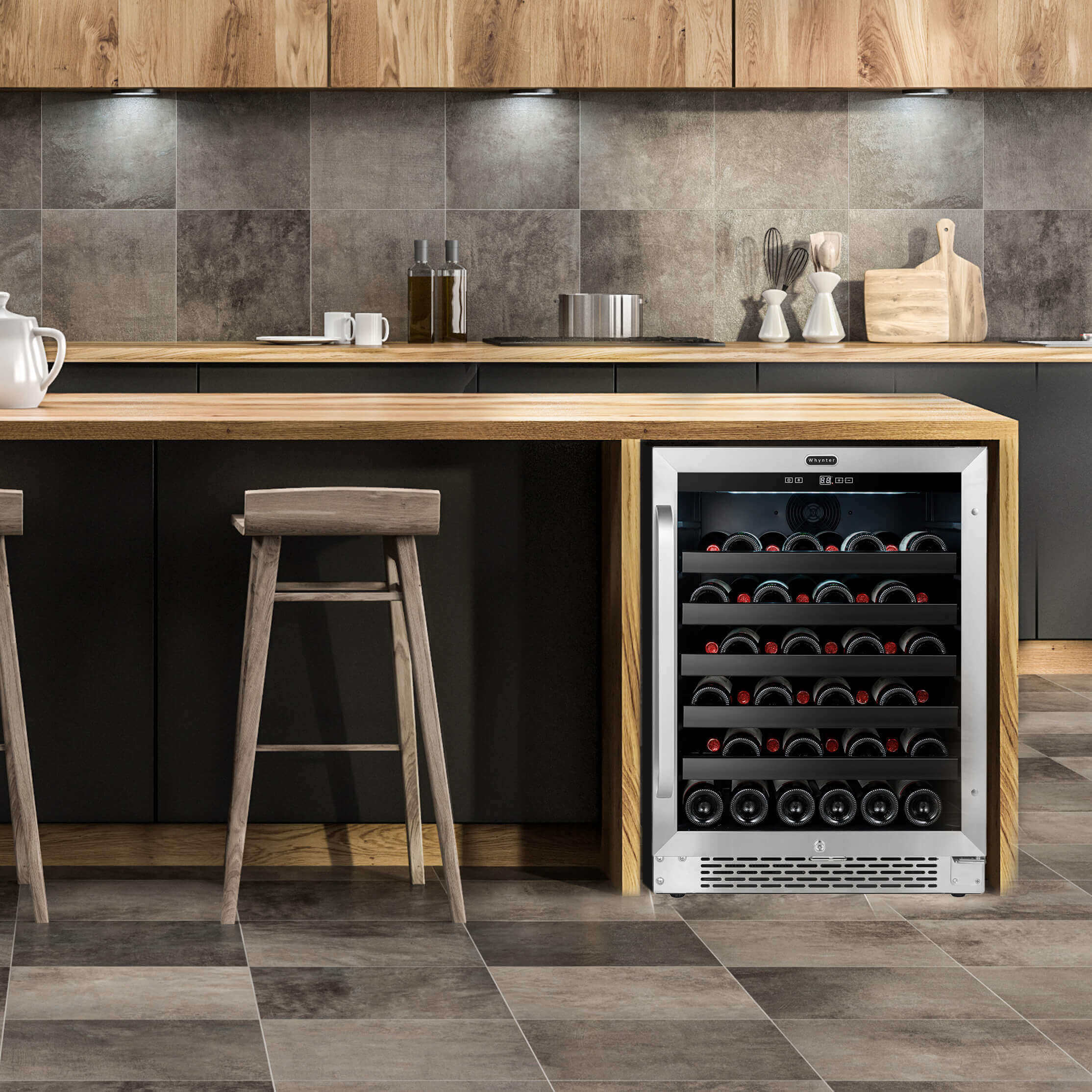 Whynter - BWR-408SB 24 inch Built-In 46 Bottle Undercounter Stainless Steel Wine Refrigerator with Reversible Door, Digital Control, Lock and Carbon Filter  | BWR-408SB