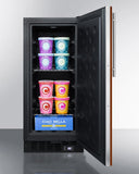 Summit All-Freezer Built-In 15" Wide Frost-Free All-Freezer for Built-in or Freestanding Use with Integrated Door Frame to Accept Overlay Panels, Digital Thermostat and Black Cabinet