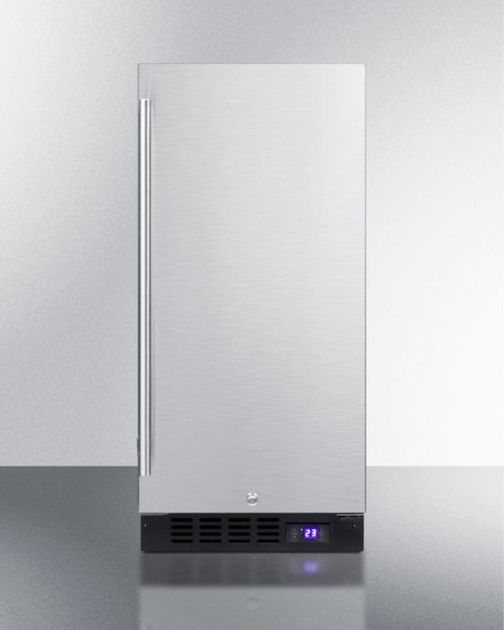 Summit All-Freezer Built-In 15" Wide Frost-Free All-Freezer for Built-in or Freestanding Use with Stainless Steel Wrapped Exterior, Lock, LED Lighting and Digital Thermostat