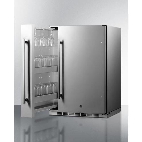 Summit All-Refrigerator Shallow Depth 24" Wide Outdoor Built-In All-Refrigerator With Slide-Out Storage Compartment