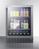 Summit Built-In Pub Cellar 24 Inch Commercial Beverage Center with 4.2 Cu. Ft. Capacity, Adjustable Shelves, Lock, Double Pane Tempered Glass Door, Digital Controls, Reversible Door, Sabbath Mode, and 100% CFC Free