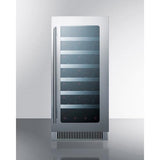 Summit Classic Built-in Wine Cellar 15 Inch Undercounter Wine Cellar with 34-Bottle Capacity, Stainless Steel Trimmed Wooden Shelves, Temperature Alarm, Energy Conservation Mode, LED Lighting and Stainless Steel Cabinet