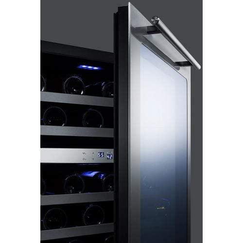 Summit Classic Built-in Wine Cellar 24 Inch Undercounter Dual-Zone Wine Storage with 46-Bottle Capacity, Stainless Steel Trimmed Wooden Shelves, Temperature Alarm, LED Lighting and Door Lock