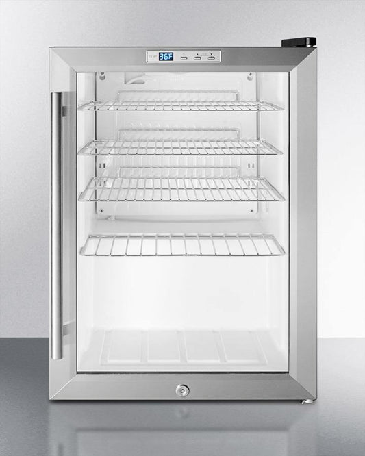 Summit Commercial Compact Beverage Center 17 Inch Freestanding Commercially Approved Beverage Center with Digital Thermostat, LED Lighting, Automatic Defrost, Tempered Glass Door, Door Lock and 2.5 cu. ft. Capacity