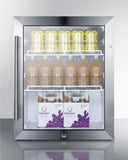 Summit Commercial Compact Beverage Center 19 Inch Compact Commercial Beverage Center with 2.1 Cu. Ft. Capacity, Double Pane Tempered Glass Door, Stainless Steel Trim, Adjustable Shelves, Factory Installed Lock, Automatic Defrost, and ETL-S Listed to NSF-7 Standards