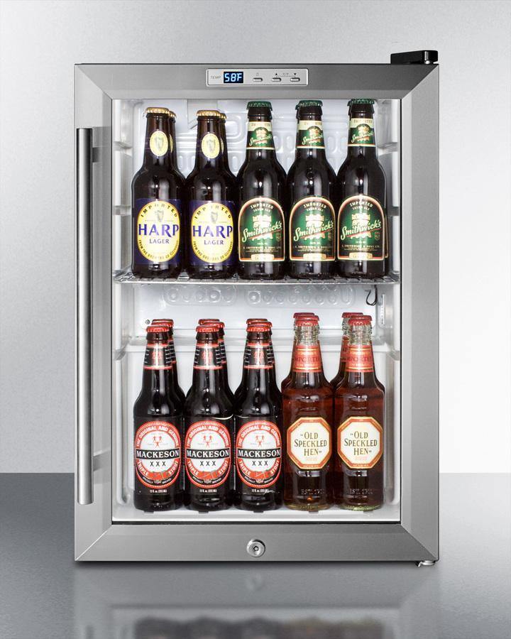 Summit Commercial Compact Pub Cellar 17 Inch Freestanding Commercially Approved Beverage Center with 2.5 cu. ft. of Capacity, 4 Adjustable Chrome Shelves, Automatic Defrost, Double Pane Tempered Glass Door, Professional Handle, LED Lighting and Door Lock: Black Cabinet