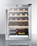 Summit Commercial Compact Wine Cellar 18 Inch Undercounter Wine Cellar with 22 Bottle Capacity, 4 Adjustable Wooden Shelves, Digital Thermostat, LED Lighting, Vertical Storage Option and Automatic Defrost: Stainless Steel