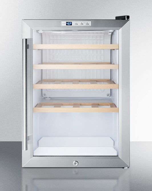 Summit Commercial Compact Wine Cellar 2.5 cu. ft. Countertop Wine Cellar with 22 Bottle Capacity, 4 Adjustable Wooden Shelves, Digital Thermostat, LED Lighting, Vertical Storage Option and Automatic Defrost: Black
