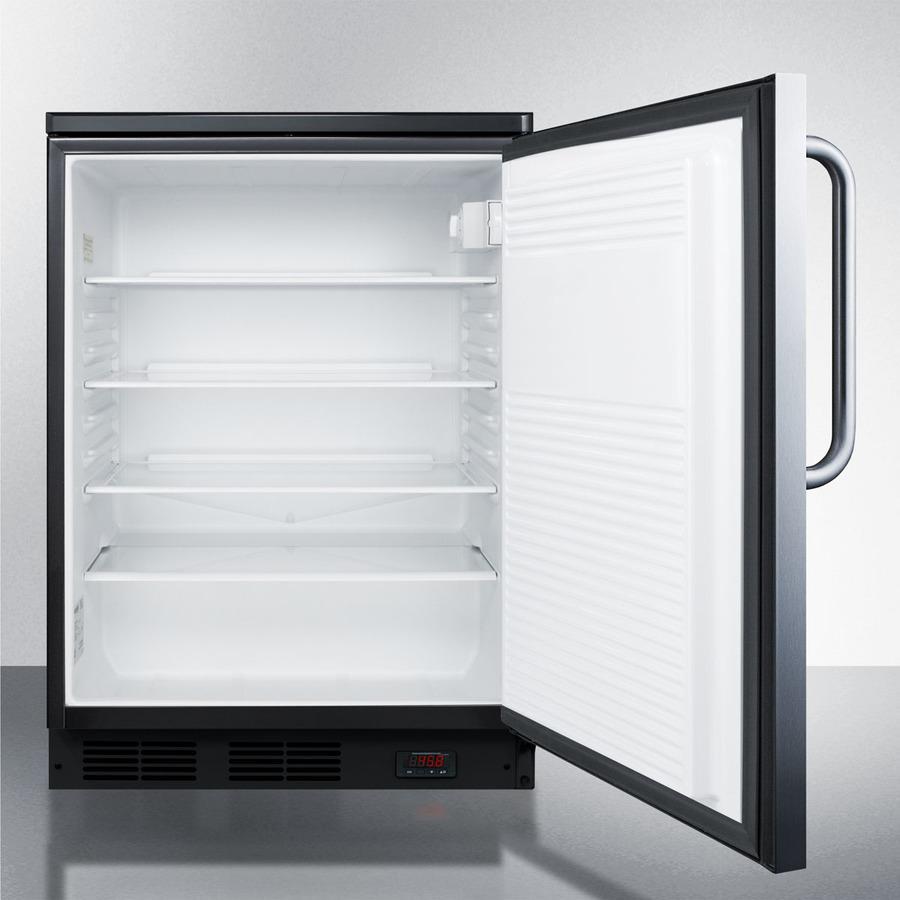 Summit Commercial Craft Beer Storage All-Refrigerator Commercial 24" 5.5 Cu. Ft. Stainless Steel Built-In Compact Refrigerator for Craft Beer Storage with Curved Towel Bar