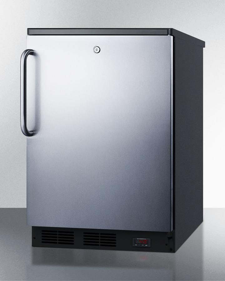 Summit Commercial Craft Beer Storage All-Refrigerator Commercial 24" 5.5 Cu. Ft. Stainless Steel Built-In Compact Refrigerator for Craft Beer Storage with Curved Towel Bar
