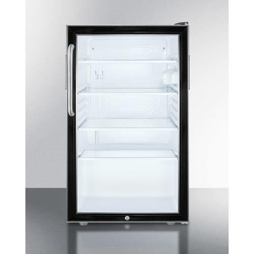 Summit Commercial Freestanding Beverage Center 20 Inch Undercounter Commercial Refrigerator with Glass Door, 3 Adjustable Glass Shelves, Dial Thermostat, Automatic Defrost, Door Lock, Interior Lighting and Hospital Grade Cord with 'Green Dot' Plug: Short Towel Bar Handle