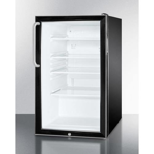 Summit Commercial Freestanding Beverage Center 20 Inch Undercounter Commercial Refrigerator with Glass Door, 3 Adjustable Glass Shelves, Dial Thermostat, Automatic Defrost, Door Lock, Interior Lighting and Hospital Grade Cord with 'Green Dot' Plug: Short Towel Bar Handle