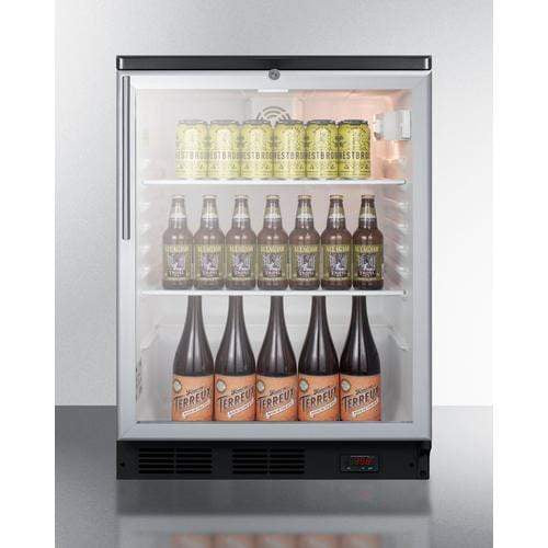 Summit Commercial Freestanding Beverage Center 24 Inch Commercial Beverage Center with Double Pane Glass Door, Adjustable Glass Shelves, Factory Lock, Internal Fan, Automatic Defrost, 100% CFC Free, and ETL-S Listed