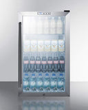 Summit Commercial Freestanding Beverage Center Summit Commercial Series SCR486LCSS 19 Inch Commercial Beverage Center with 3.35 cu. ft. Capacity, 4 Adjustable Wire Shelves, LED Lighting, Digital Thermostat, Door Lock, Professional Handle and Automatic Defrost: Freestanding, Stainless Steel Cabinet