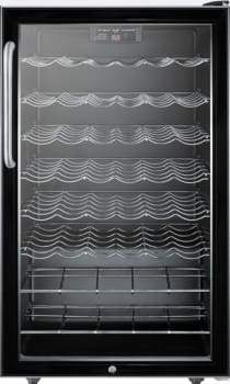 Summit Commercial Freestanding Wine Cellars 4.5 cu. ft. Freestanding Commercial Wine Cellar with 40 Bottle Capacity, 6 Scalloped Shelves, 2 Flat Shelves, Automatic Defrost, Interior Lighting and Reversible Door Hinge: Short Towel Bar Handle