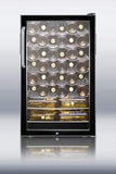 Summit Commercial Freestanding Wine Cellars 4.5 cu. ft. Freestanding Commercial Wine Cellar with 40 Bottle Capacity, 6 Scalloped Shelves, 2 Flat Shelves, Automatic Defrost, Interior Lighting and Reversible Door Hinge: Short Towel Bar Handle