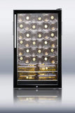 Summit Commercial Freestanding Wine Cellars 4.5 cu. ft. Freestanding Commercial Wine Cellar with 40 Bottle Capacity, 6 Scalloped Shelves, 2 Flat Shelves, Automatic Defrost, Interior Lighting and Reversible Door Hinge: Pro Handle