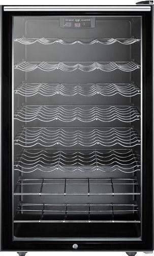 Summit Commercial Freestanding Wine Cellars 4.5 cu. ft. Freestanding Commercial Wine Cellar with 40 Bottle Capacity, 6 Scalloped Shelves, 2 Flat Shelves, Automatic Defrost, Interior Lighting and Reversible Door Hinge: Horizontal Handle