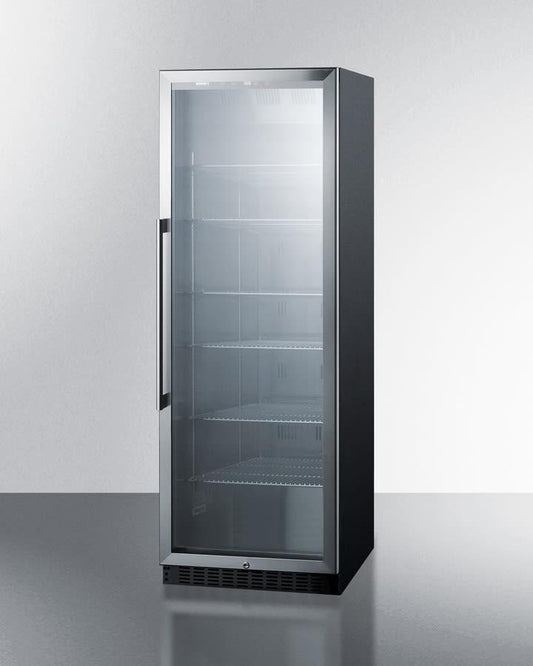 Summit Commercial Full Size Beverage Center 24 Inch Commercial Beverage Center with 12.6 Cu. Ft. Capacity, Stainless Steel Interior, Digital Thermostat, LED Lighting, Self Closing Door, Sabbath Mode, Lock, Tempered Glass Door, 100% CFC Free, and ETL-S, NSF-7 Listed