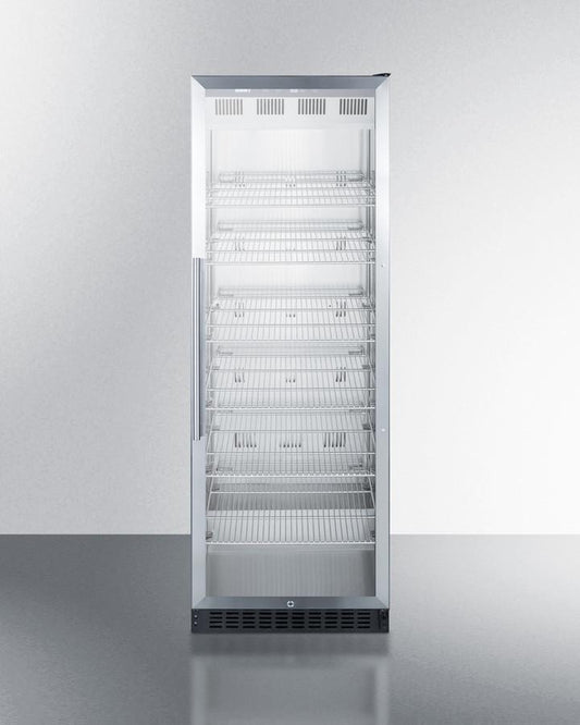 Summit Commercial Full Size Beverage Center 24 Inch Commercial Beverage Center with 12.6 Cu. Ft. Capacity, Stainless Steel Interior, Digital Thermostat, LED Lighting, Self Closing Door, Sabbath Mode, Lock, Tempered Glass Door, 100% CFC Free, and ETL-S, NSF-7 Listed