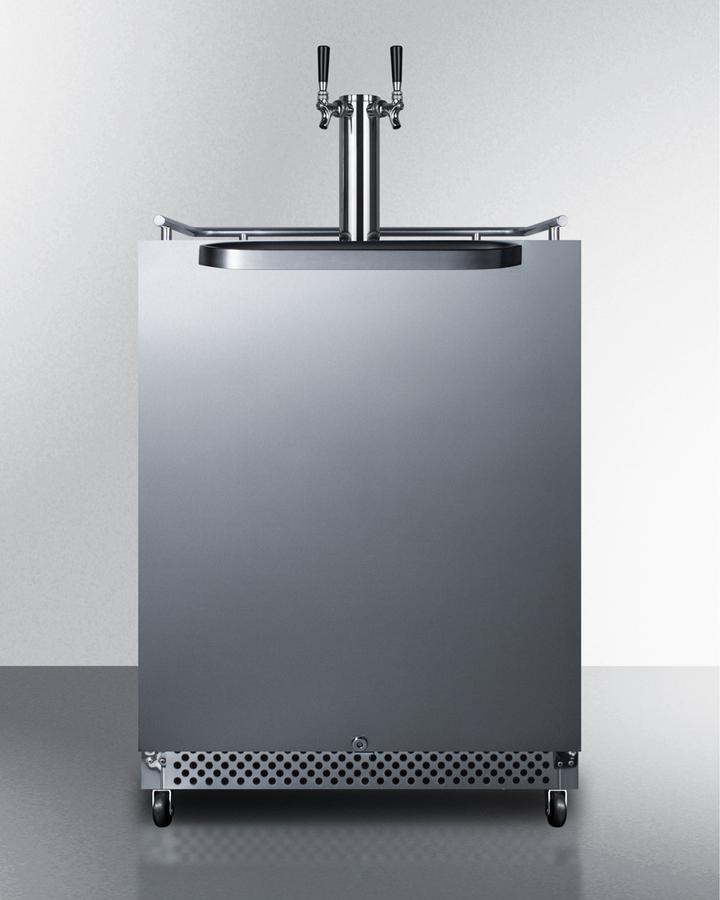 Summit Commercial Outdoor Beer Dispensers 24 Inch Built-in Outdoor/Indoor Commercial Kegerator with Half Barrel Keg Capacity, Dual Tap Kit, Digital Thermostat, Lock, Stainless Steel Exterior, and ETL-S Listed to NSF-7 Standards
